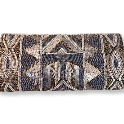 Silver & Midnight Beaded Clutch