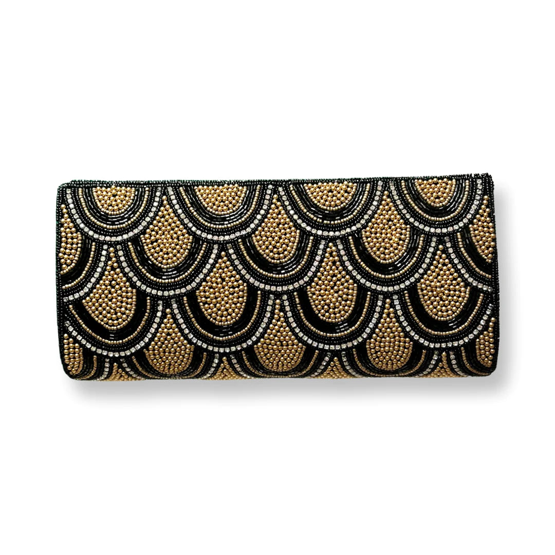 Beaded Clutch - Black/Gold