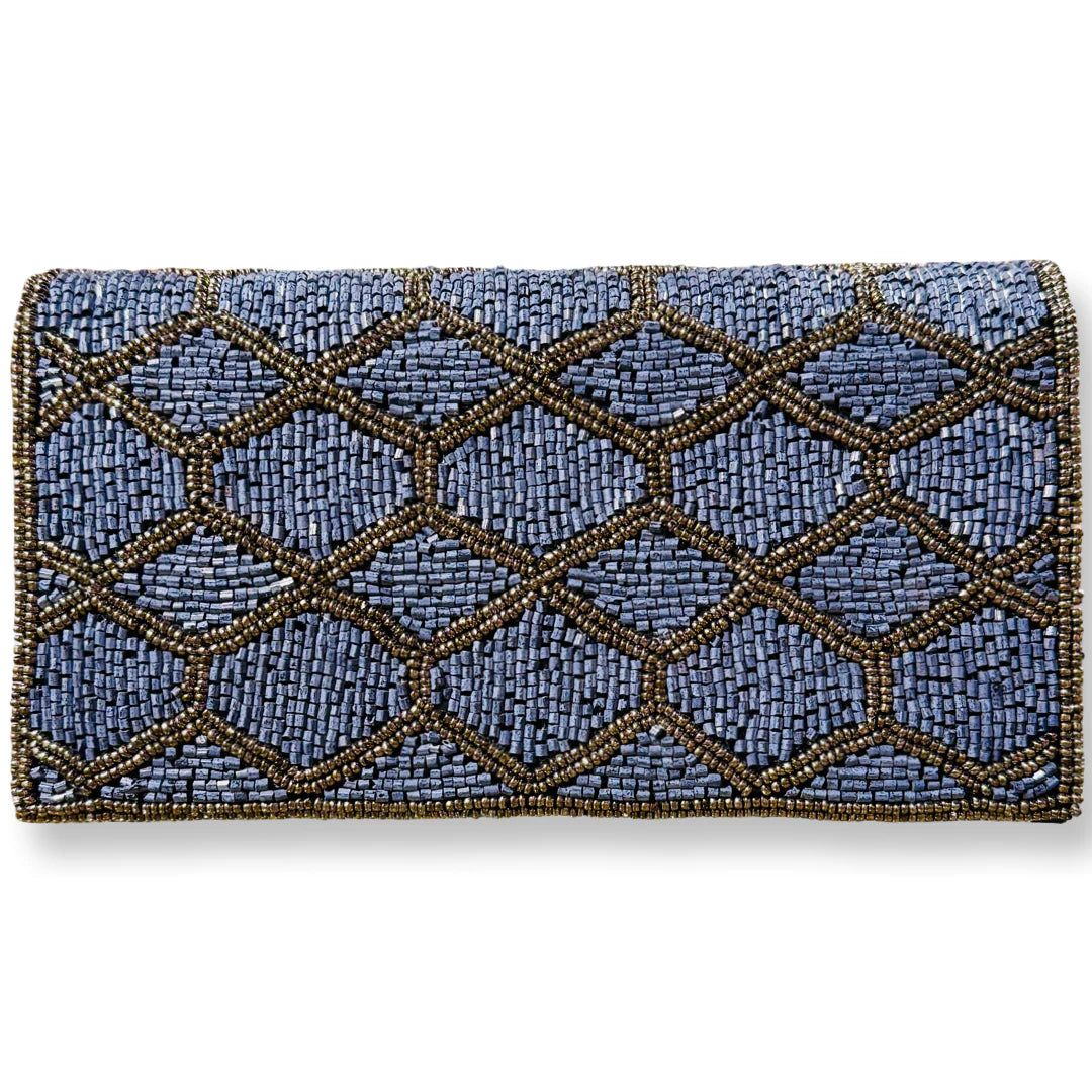 Beaded Blue Pewter Clutch