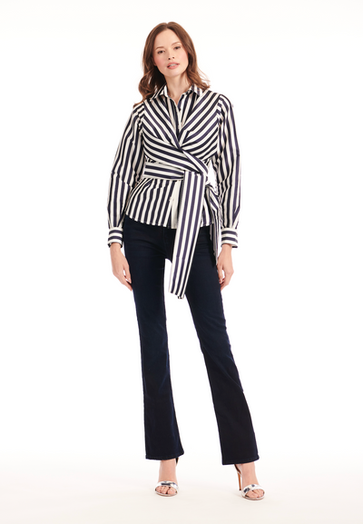 Stripe Wrap Blouse in Navy/White