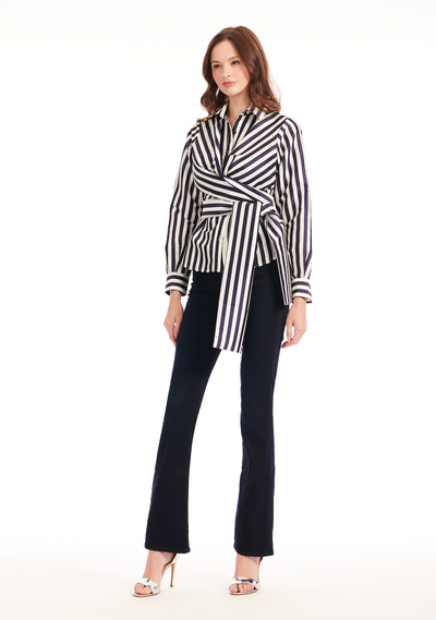 Stripe Wrap Blouse in Navy/White