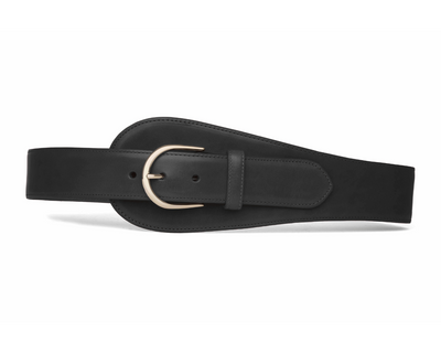 Large Tab Matte Caiman Belt with Gold Buckle in Black
