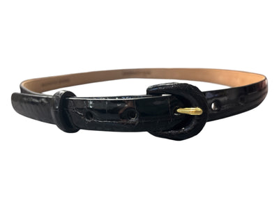 Skinny Glazed Alligator Belt with Covered Buckle in Black