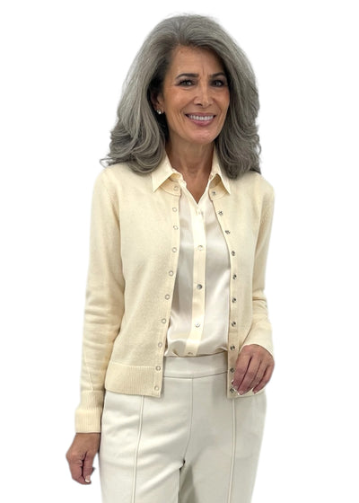 Snap and Ribbon Cardigan in Vanilla