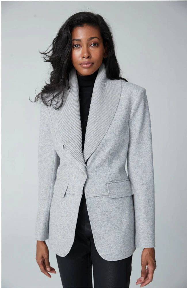 Jacket With Removable Knit Collar Mixed Grey