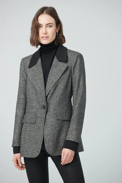 Single Breasted Jacket With Rib Collar