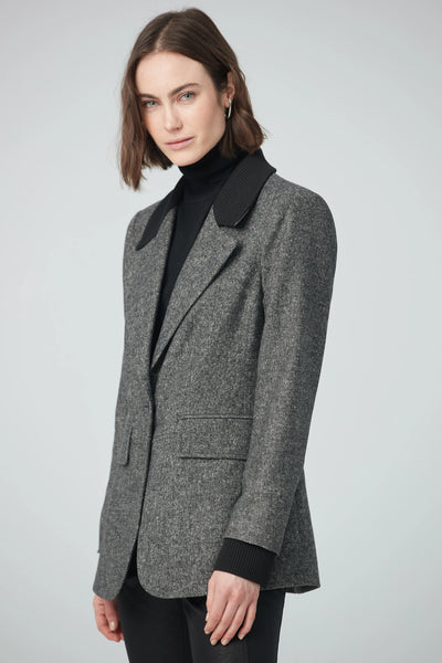 Single Breasted Jacket With Rib Collar