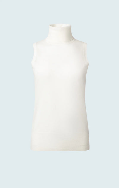 Merino Blend Sleeveless Turtleneck in Ivory