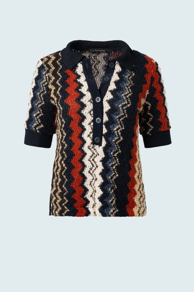 Polo Shirt with Knit Combo - Navy Multi
