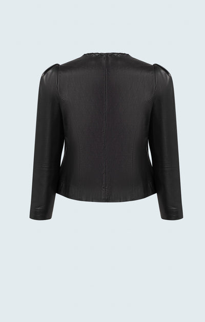 Lamb Leather Crop Jacket in Black