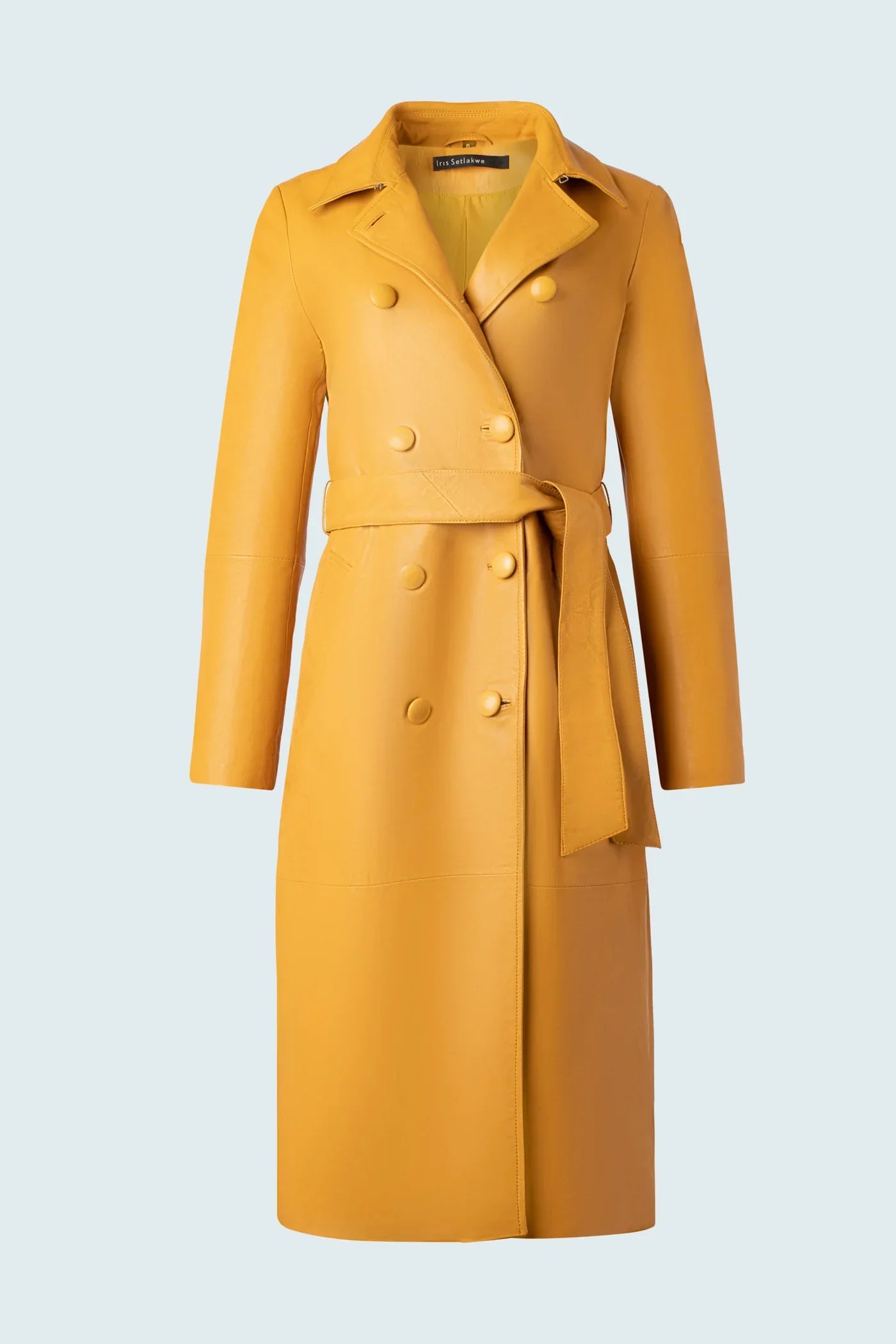 Double Breasted Leather Trench in Apricot
