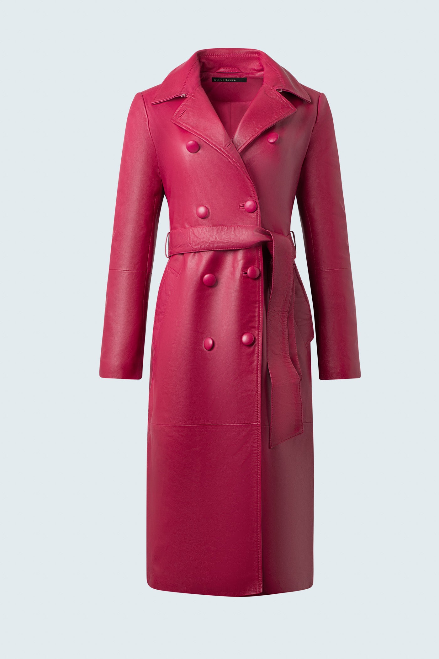 Double Breasted Leather Trench - Framboise