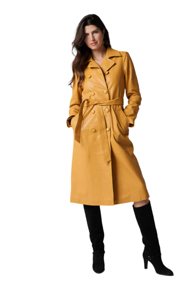 Double Breasted Leather Trench in Apricot