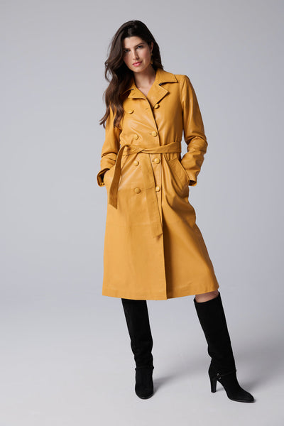 Double Breasted Leather Trench in Apricot