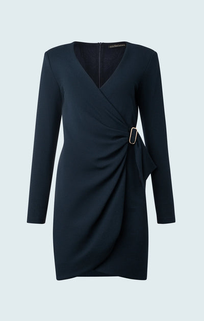 Faut Wrapped Dress with Buckle at Front - Navy