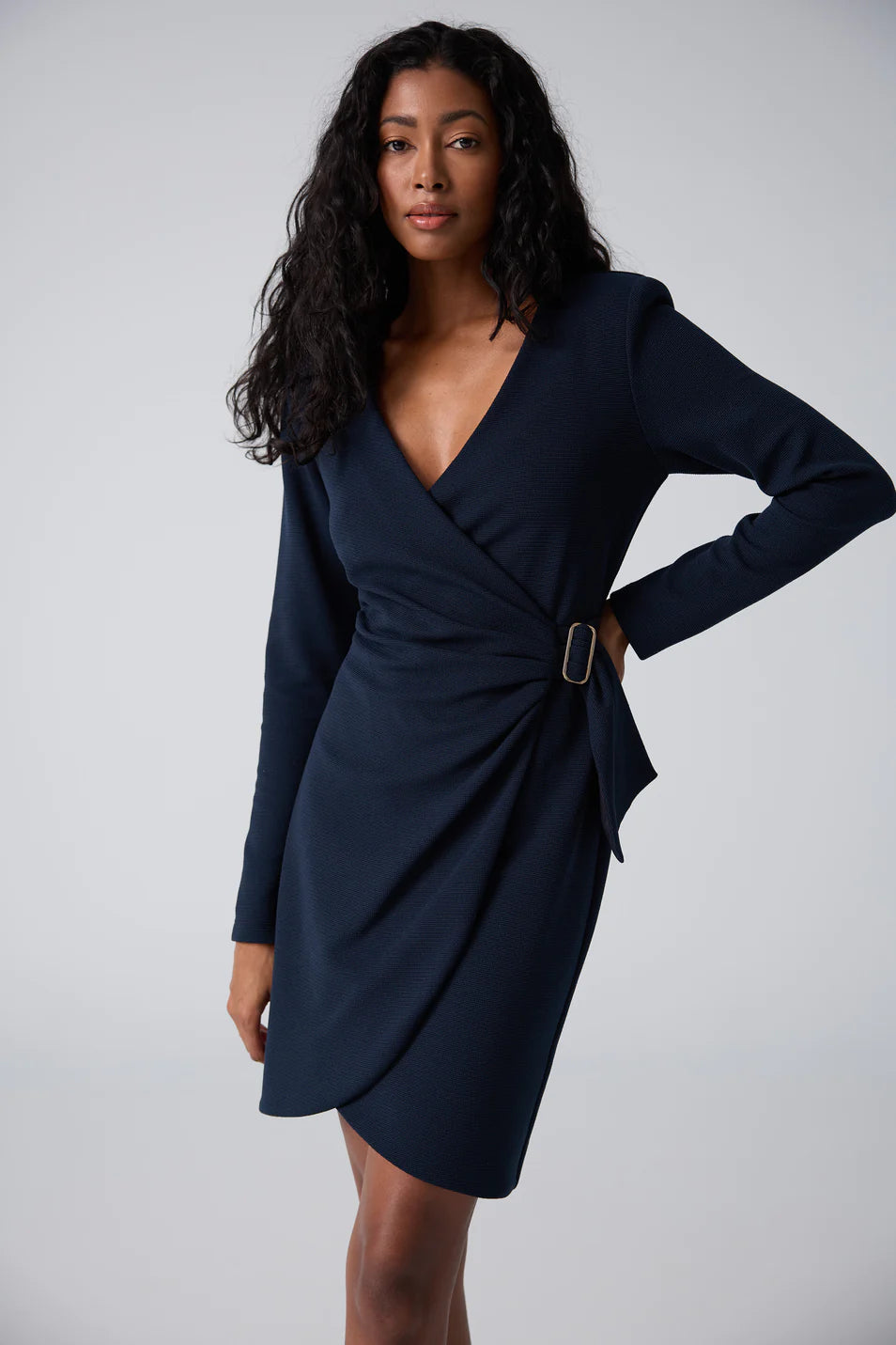 Faut Wrapped Dress with Buckle at Front - Navy