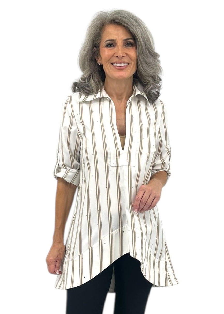 Tunic Blouse in Rigato Stone