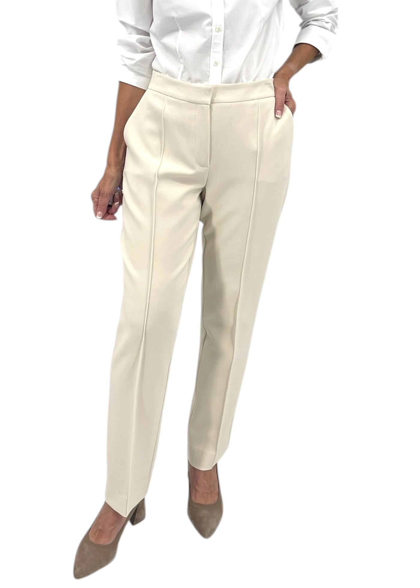 Straight Leg Pintuck Trouser in Bone