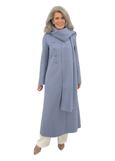 Maxi Coat With Detachable Scarf in Slate