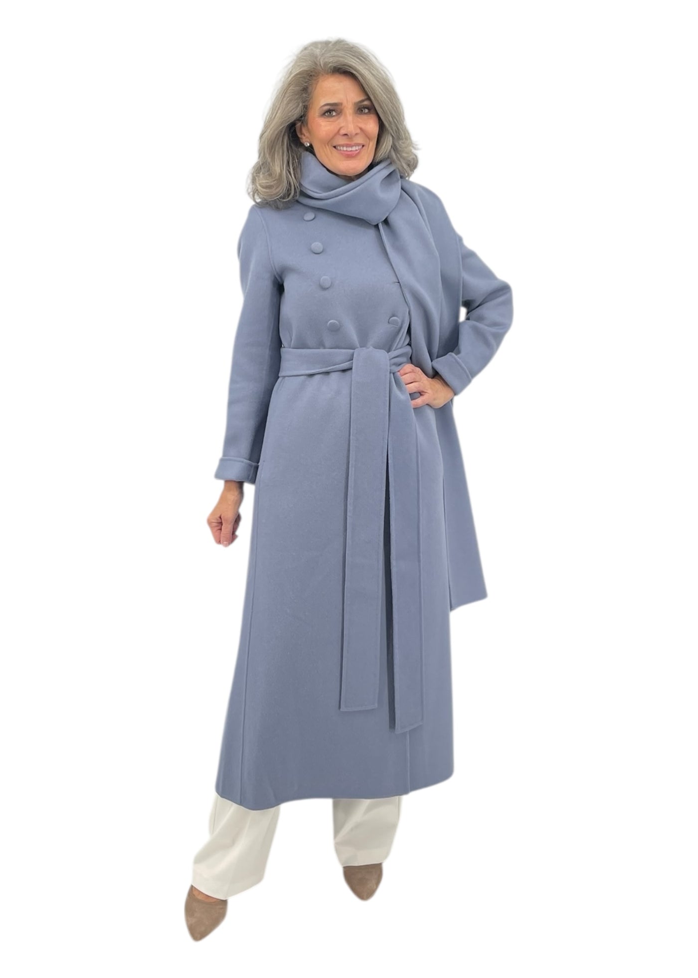 Maxi Coat With Detachable Scarf in Slate
