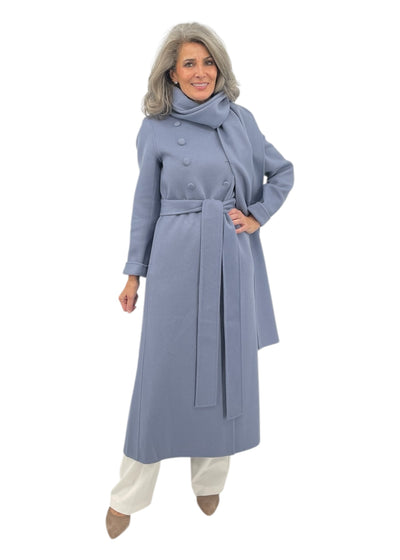 Maxi Coat With Detachable Scarf in Slate