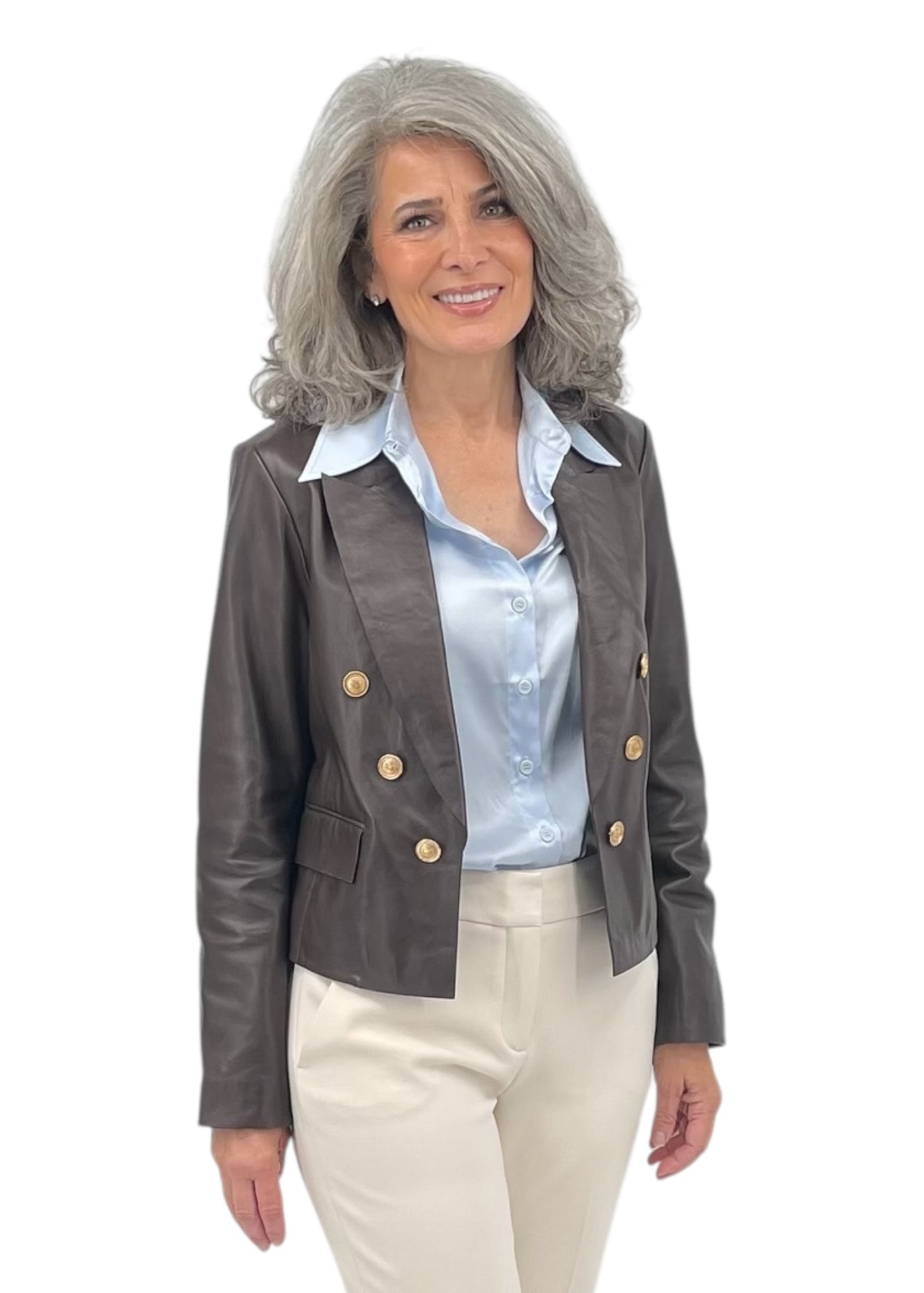 Classic Stretch Silk Button Down Blouse in Light Blue