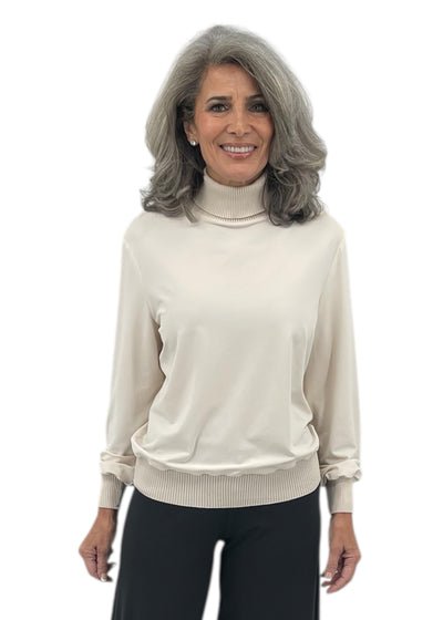 Turtleneck Top with Rib in Bone