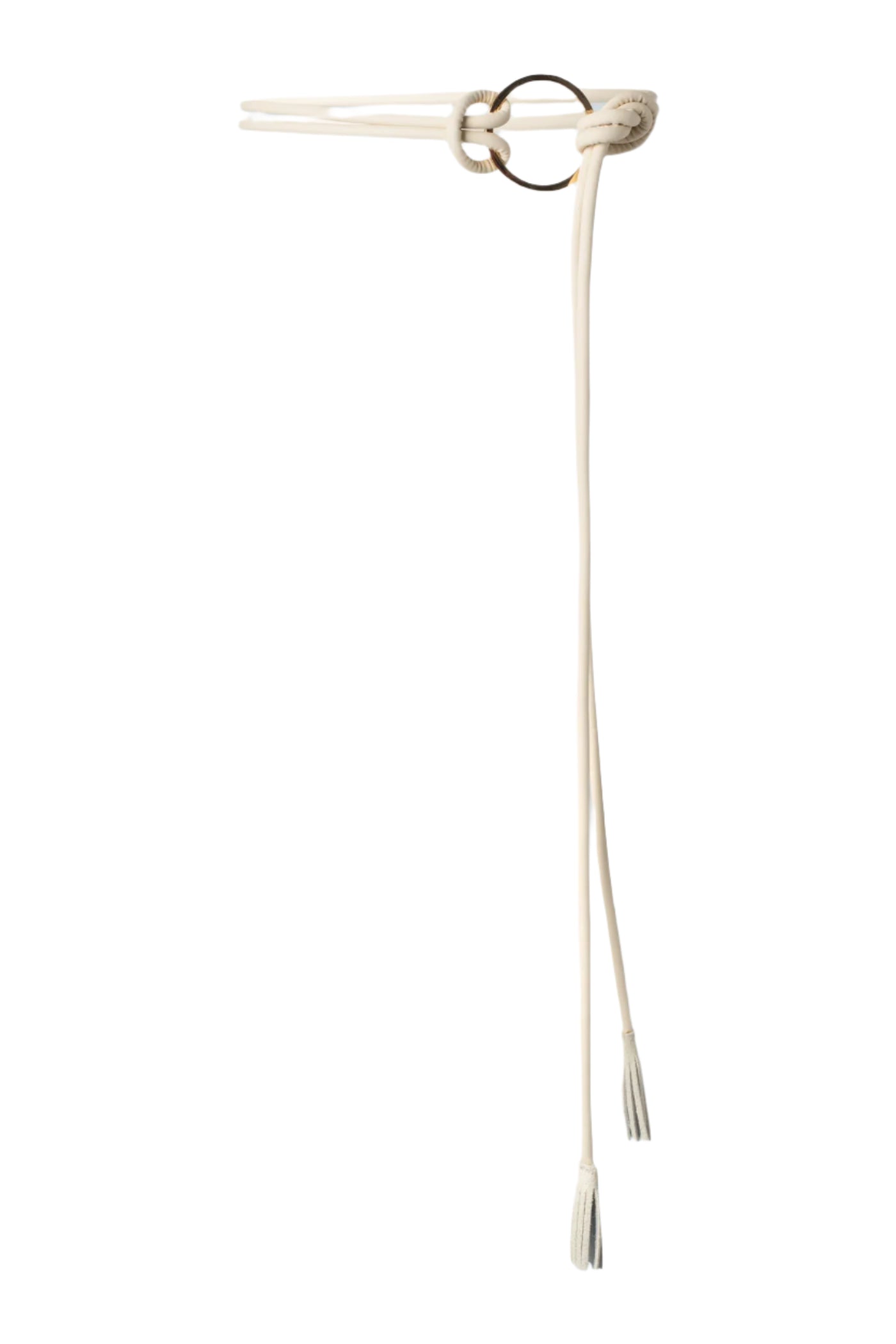 Vegan Leather Belt with Ring and Suede Tassels in Bone