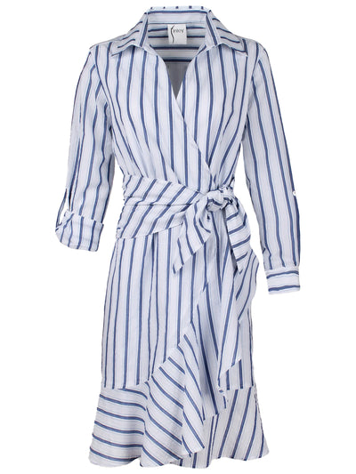 Farrah Wrap Dress Sea Worthy Stripe in White/Blue