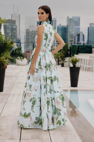 Ruffle Halter Gown in Aqua