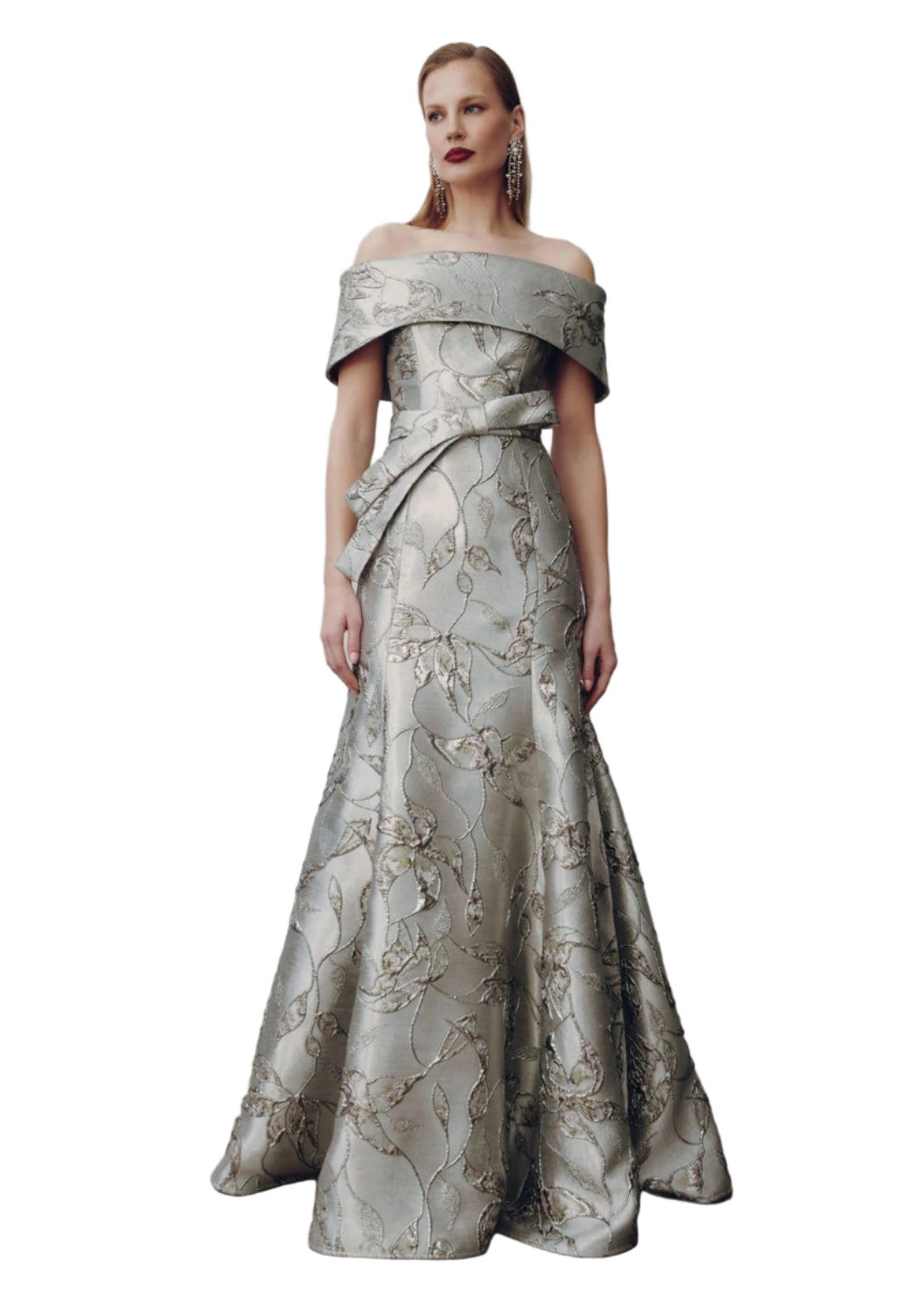 Off the Shoulder Gown in Silver