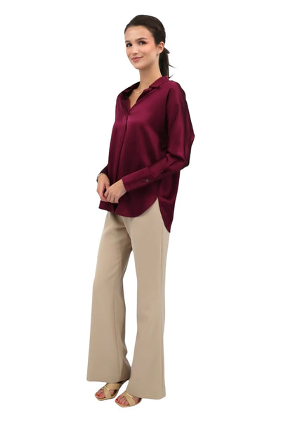 Silk Half Button Blouse in Sangria