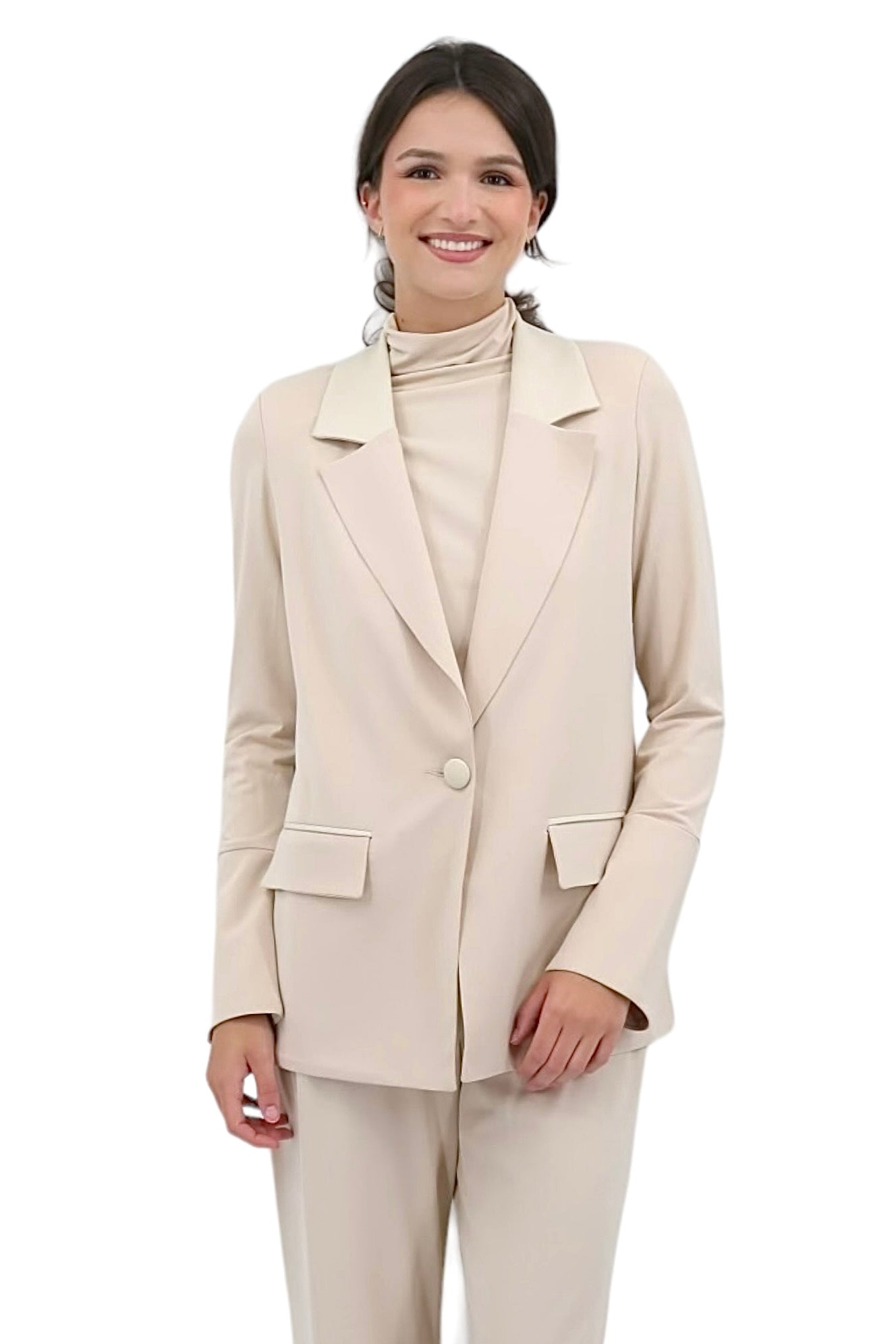 Jacket With Vegan Leather Collar in Champagne