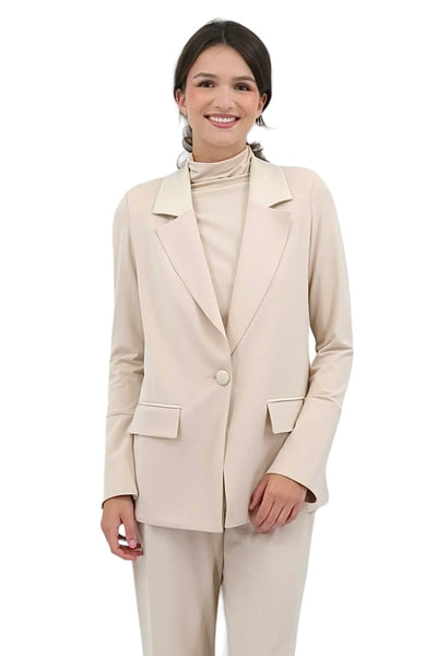 Jacket With Vegan Leather Collar in Champagne