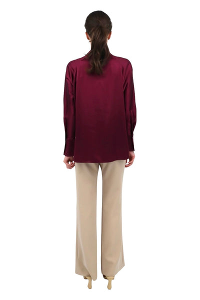 Silk Half Button Blouse in Sangria
