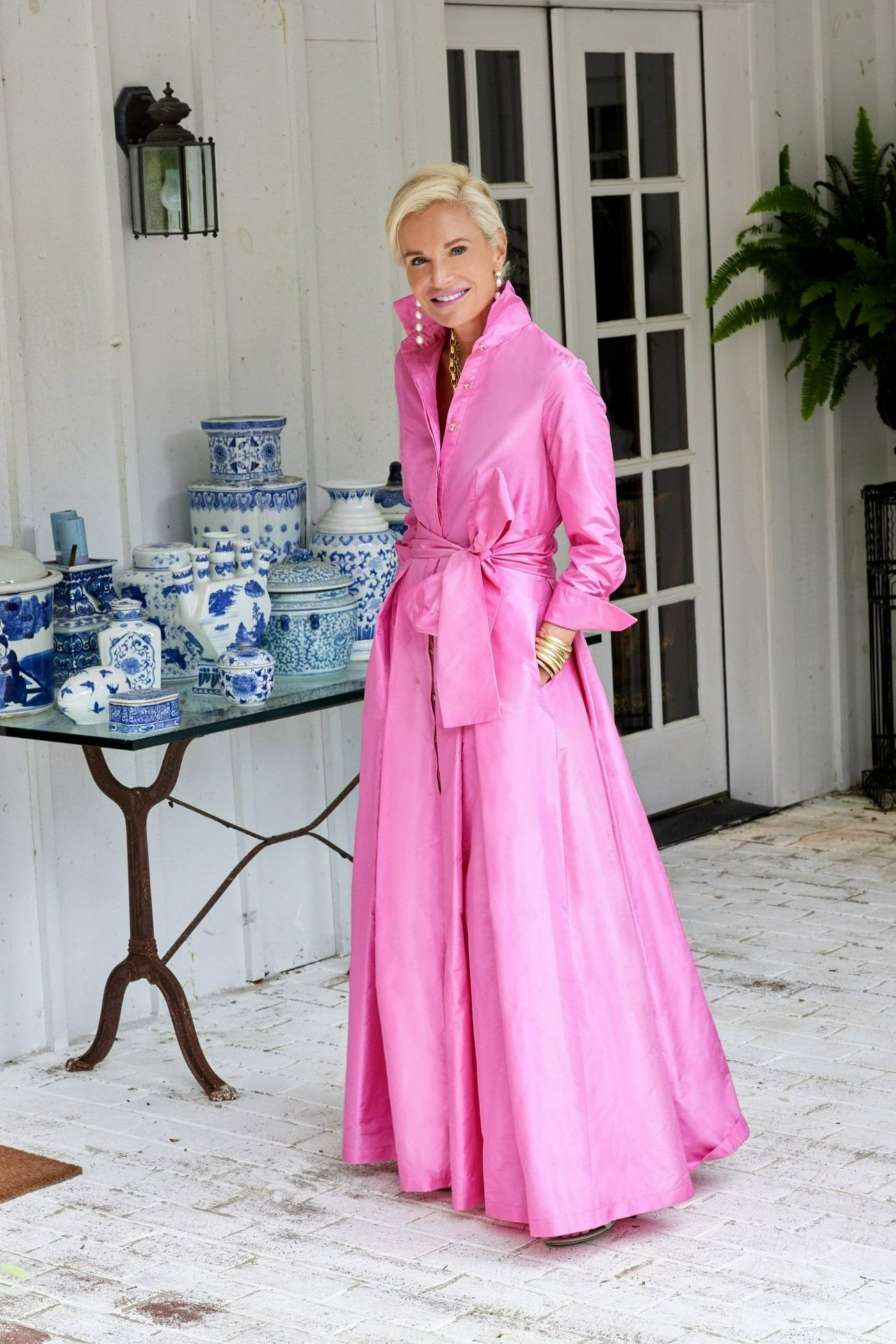 BB Brittany Silk Taffeta Shirt Gown in Pink
