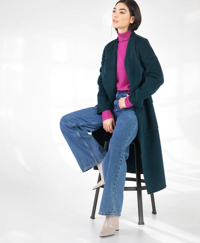 Long Drape Front Coat - Birch