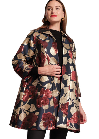 Cornelia Swing Coat in Floral Floating Jacquard