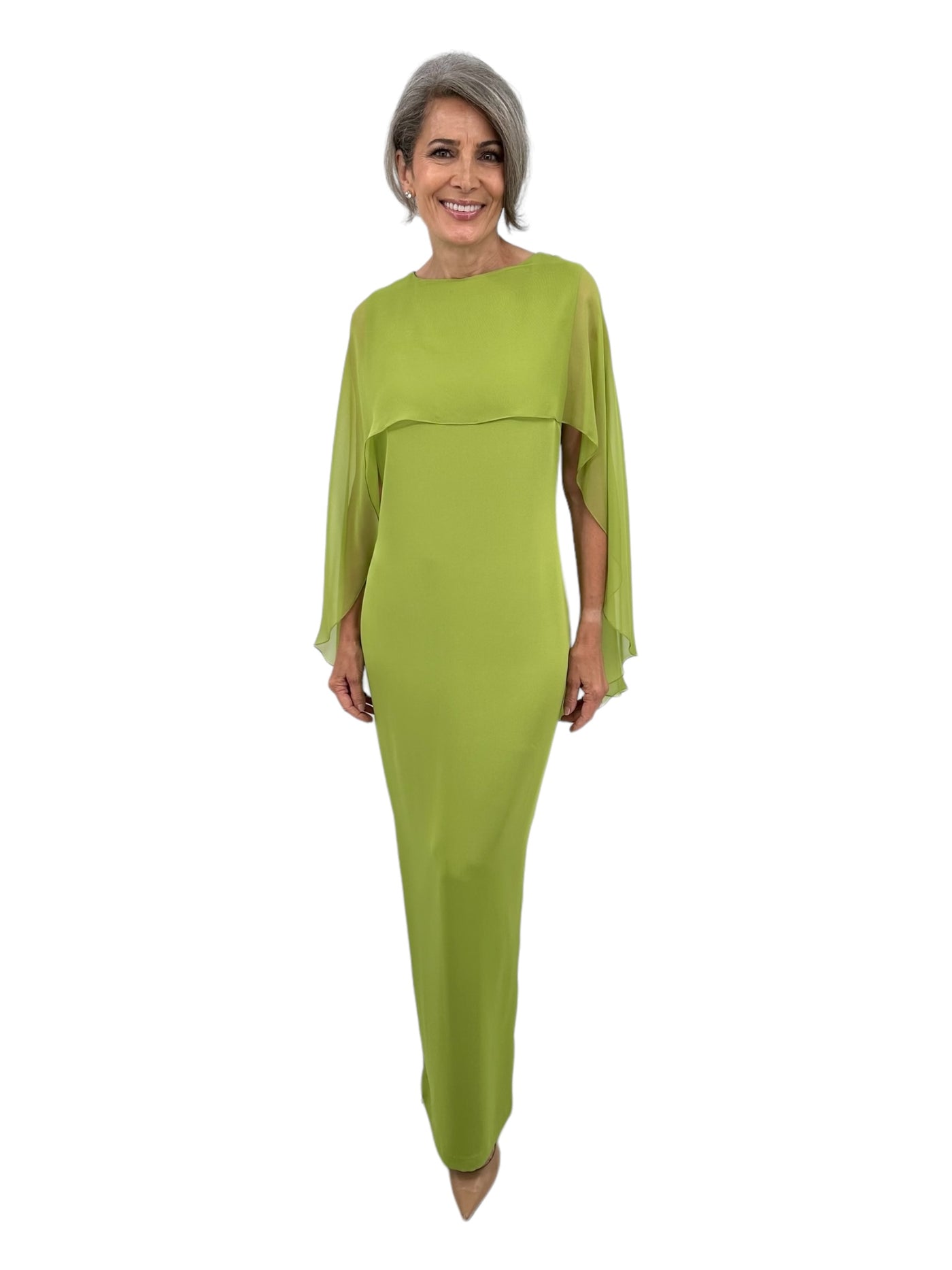 Gown w/ Chiffon Caplet in Chartreuse