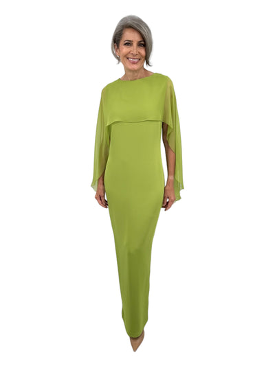 Gown w/ Chiffon Caplet in Chartreuse