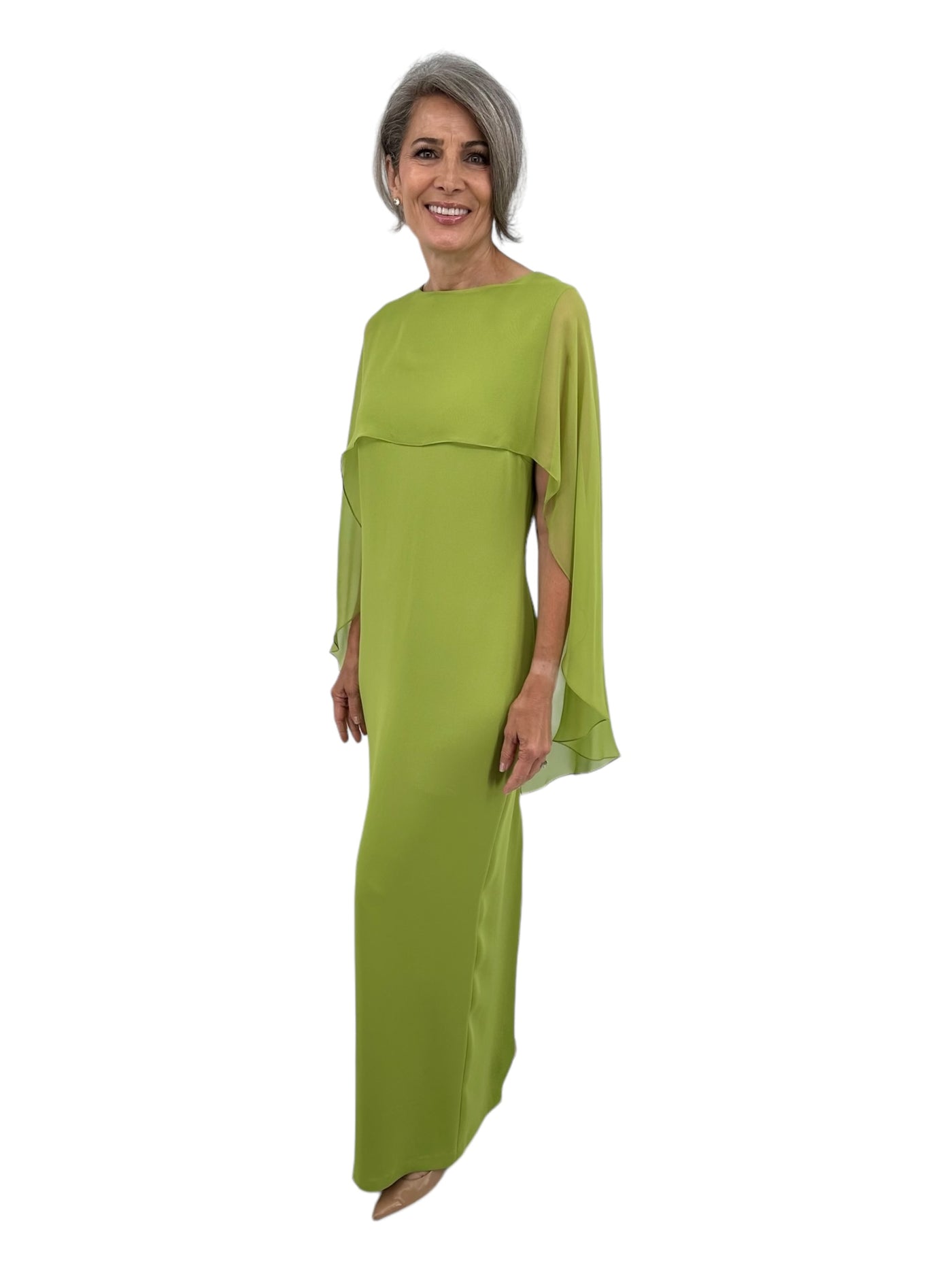 Gown w/ Chiffon Caplet in Chartreuse