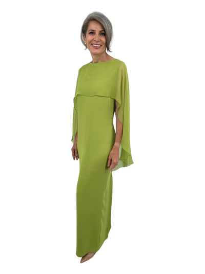 Gown w/ Chiffon Caplet in Chartreuse