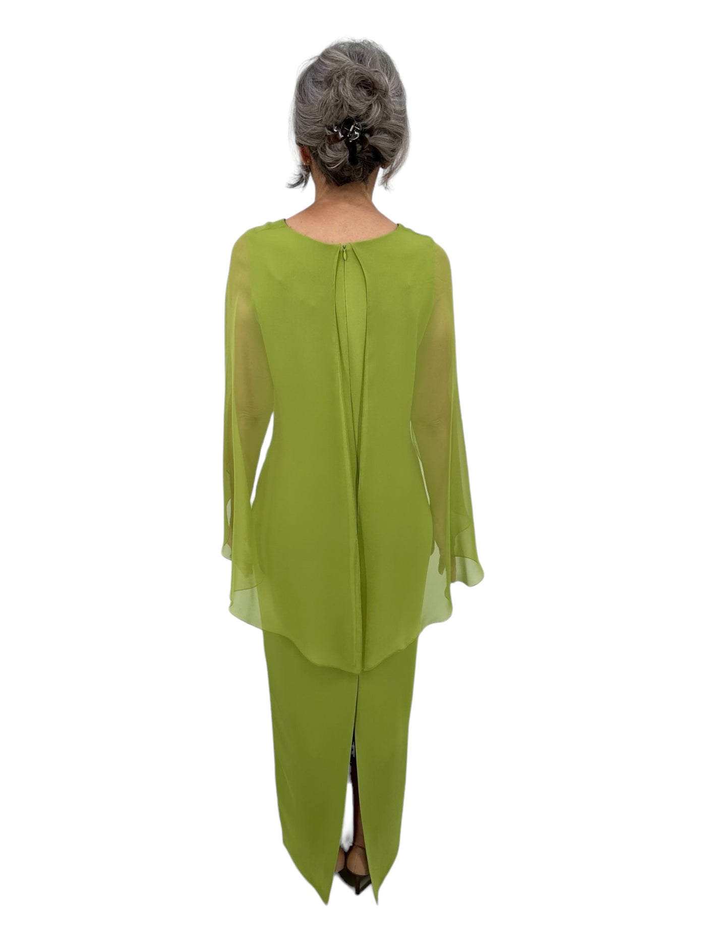 Gown w/ Chiffon Caplet in Chartreuse