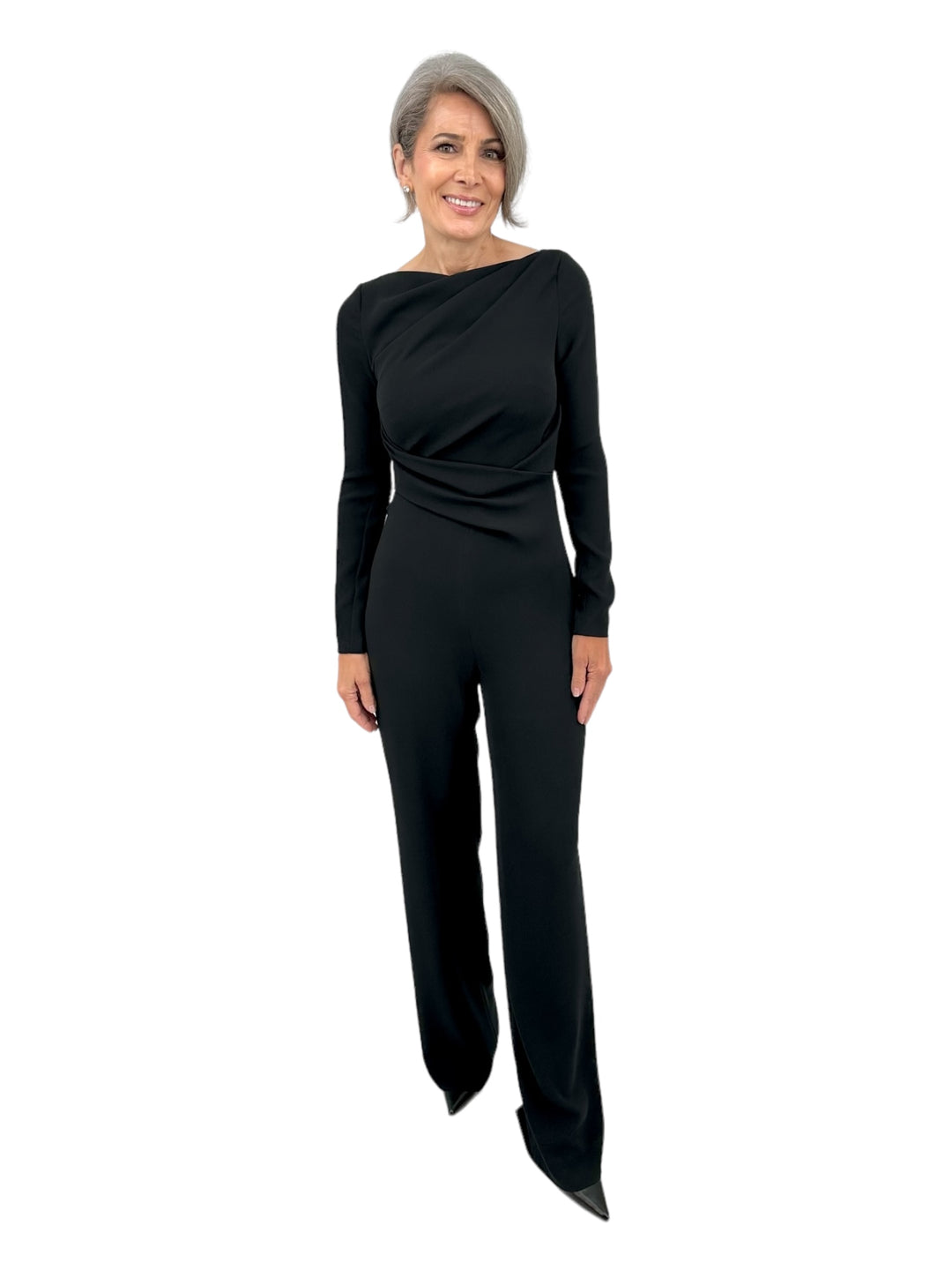 Long Sleeve Black Matte Crepe Jumpsuit