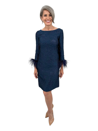 Embellished Feather Cuff Dress in Navy