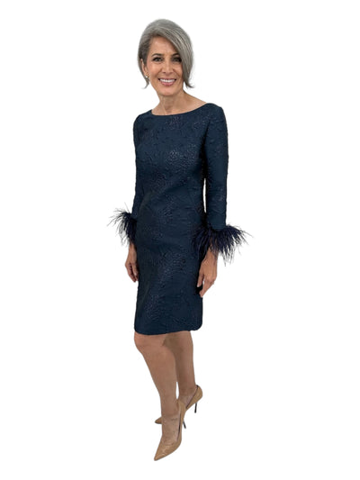 Embellished Feather Cuff Dress in Navy