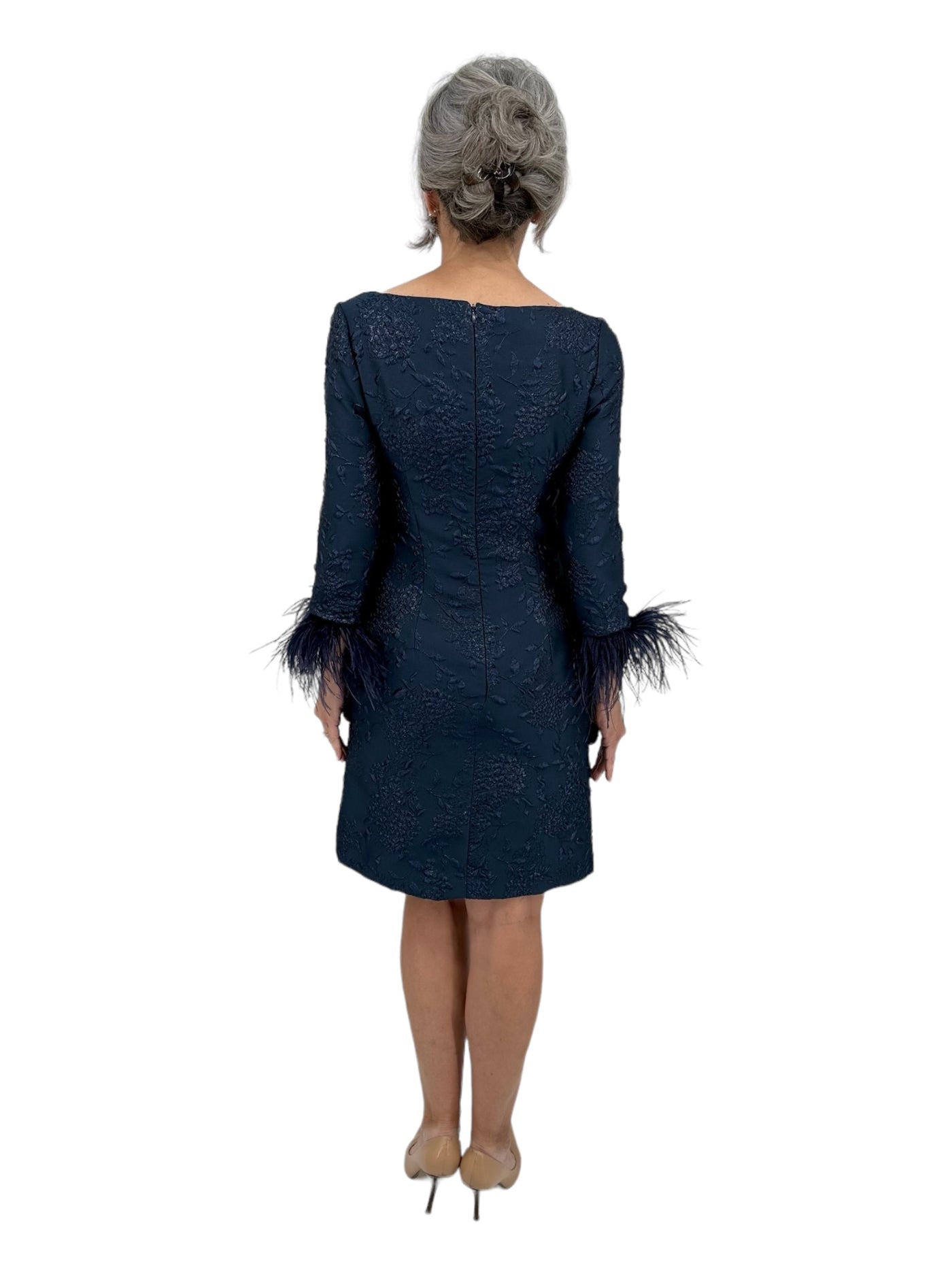 Embellished Feather Cuff Dress in Navy