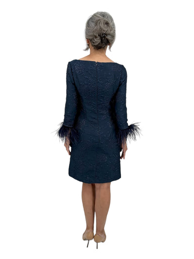 Embellished Feather Cuff Dress in Navy