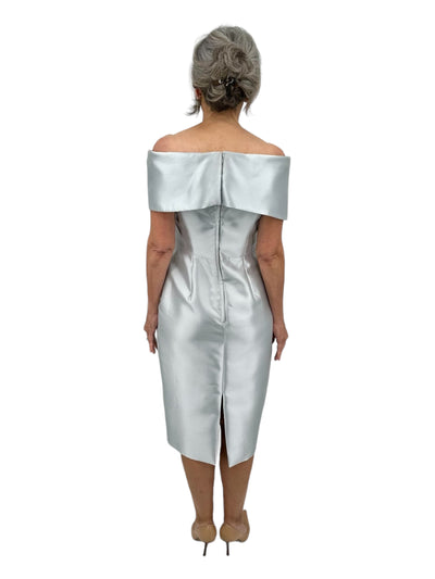 Asymmetrical Off The Shoulder Midi Dress in Silver