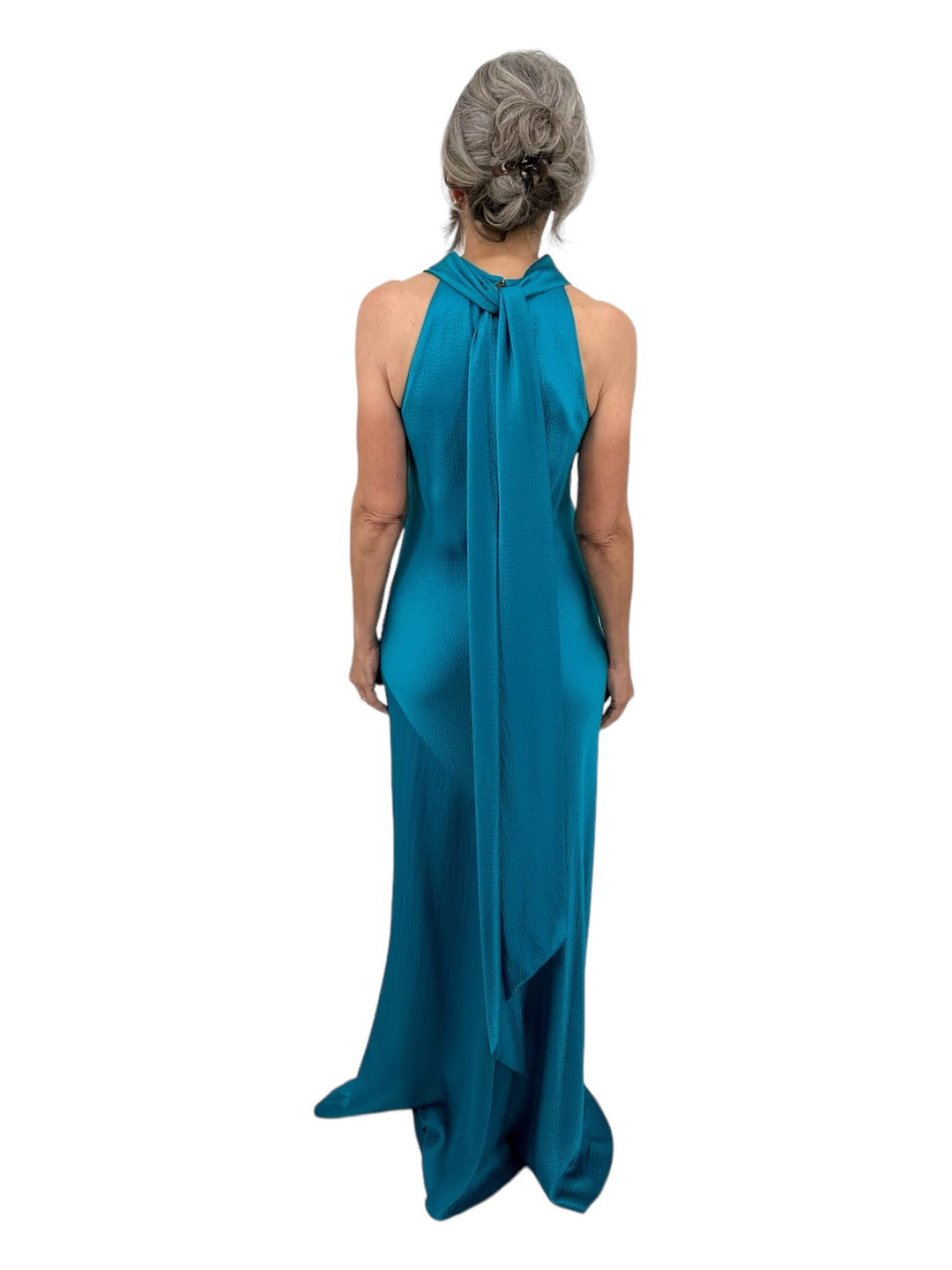 Hammered Satin Scarf Gown in Peacock Hammered Satin Scarf Gown in Peacock